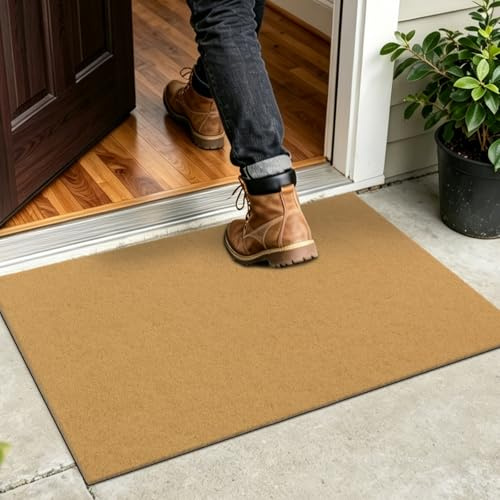 SHACOS Artificial Coir Doormat, 60 x 90 cm, Non Slip Entrance Mat, Natural | Heavy Duty Rubber Backing, Dirt Trapper and Moisture Absorbent, Front Door Floor Mats, For Outdoor Indoor Entrances