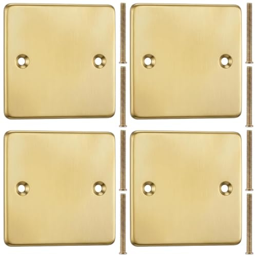 DEFIYEAR 4 Pack Antique Brass Single Blanking Plate Gold Socket Blank Cover | UK Standard 1-Gang,Covers Unused Electrical Outlets,For Home Office Indoor Renovation