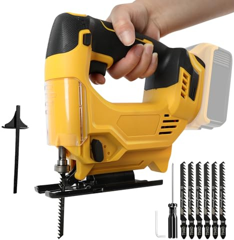 Cordless Jigsaw Compatible with Dewalt 18V 20V Battery, 3500RPM Brushless Electric Jigsaw with 4 Orbital Action, ± 45° Bevel Cutting Angle, 6pcs Blades for Wood Metal Cutting