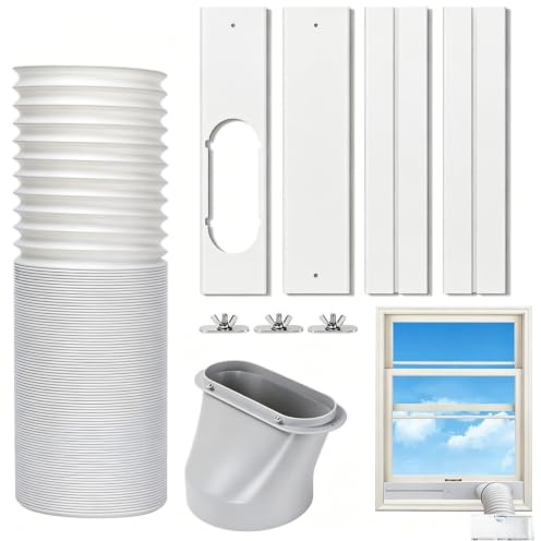 Kit d'étanchéité de fenêtre pour climatisation mobile, volet orientable en PVC avec adaptateur de tuyau de 15 cm et tuyau d'évacuation, adapté aux fenêtres à volet roulant et fenêtres coulissantes