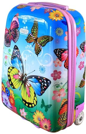 Karry Kinderkoffer Reisekoffer Trolley Hartschalen Koffer Handgepäck Mädchen LED Skater Rollen Schmetterling Butterfly 819