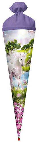 ROTH Schultüte groß Einhorn mit Fohlen mit Glitzer 70 cm - rund Rot(h)-Spitze Filzverschluss - Zuckertüte
