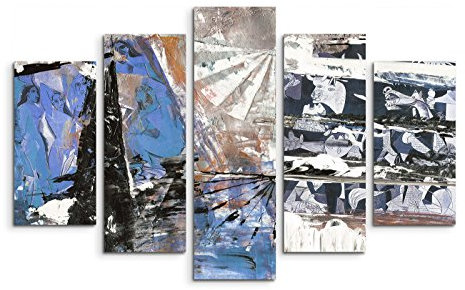 5 teiliges Wandbild auf Leinwand (Gesamt: H: 100cm B: 160cm) Keilrahmenbild Canvas Fotodruck Leinwandbild Leinwanddruck Kunstdruck Wandbild blau schwarz beige Grunge