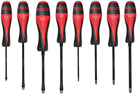 KS Tools 922.6130 Jeu de 8 tournevis à lame traversante | Jeu de 8 tournevis ULTIMATEmax à lame traversante, 5,5 à 10 mm - PH1 - PH2 - PZ1 - PZ2, chrome vanadium