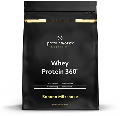 Protein Works - Whey Protein 360, Premium Whey Concentrate Blend, Rich in BCAAs, Full Amino Acid Profile, Digestive Enzymes, Low Fat Protein Shake, Banana Milkshake, 80 Servings, 2.4kg