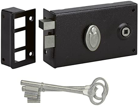 METALUX série 596 - Serrure en applique noire Horizontale Gauche tirant Pêne dormant 1/2 tour avec clé L et gâche 140x82mm