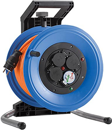 HEDI Kabeltrommel 50 m Professional Plus 320 (Panzerkabel H07BQ-F 3G2,5, Stromkabel-Trommel mit 4-Fach Steckdose, für den Einsatz im Freien) K350Q2TF, Mehrfarbig