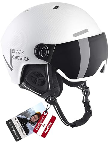 BLACK CREVICE Skihelm Kaprun Mit Visier im Pilotenstyle | Herren & Damen Unisex Snowboard-Helm | Atmungsaktiver, Größenverstellbarer Ski-Helm