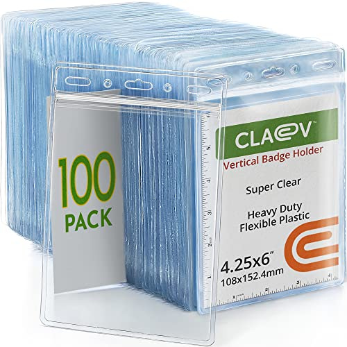 Claev Vertikala 4 x 6 pass- och vaccinkorthållare (4 x 6 extra stor (XXL), 100-pack), genomskinliga vattentäta ID-namnkort i plast för resor, konferenser, konventioner