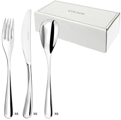 COUZON - Set 18 couverts spécifiques pour l'entrée, le fromage et le dessert pour 6 personnes - Eole - Acier inoxydable 18/10, Finition Miroir, Epaisseur 2 mm - Inox