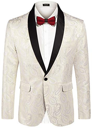COOFANDY Mens Floral Tuxedo Jacket Paisley Suit Blazer Dinner Prom Jacket Halloween Tuxedo Beige