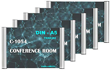 TUKA-i-AKUT 5st. Büro Türschild A5, Aluminium und Klare Abdeckung, Büroschild zum selbst beschriften für schild 210 mm x 148 mm, Infoschild für Wandmontage | Anschrauben oder Ankleben, TKD8302-A5-5x