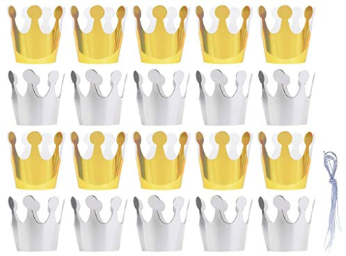 Hitopin 20pz Cappello a Corona Cappello Corona di Carta Compleanno, per Bambani e Adulti Coroncina per Festa (10 x oro, 10 x argento)