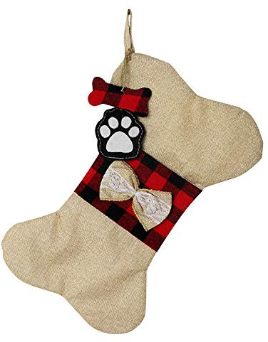 Boodtag Weihnachtsstrumpf Rote und Schwarze Karierte Weihnachtssocken Sackleinen Knochensocken