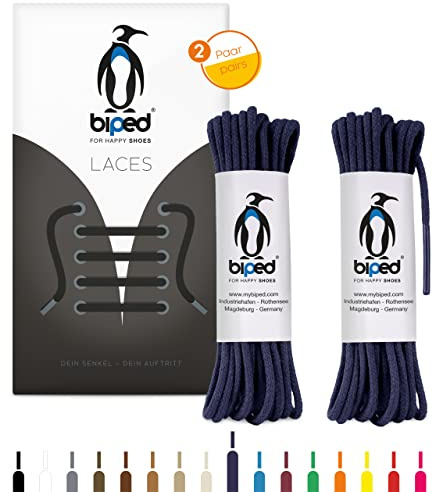 biped LACES 2 paires de lacets ronds en coton ø 2 mm fin - lacets ronds premium pour chaussures et bottes en cuir - indéchirables et lavables - made in EU z2900(bleu marine,75 cm)