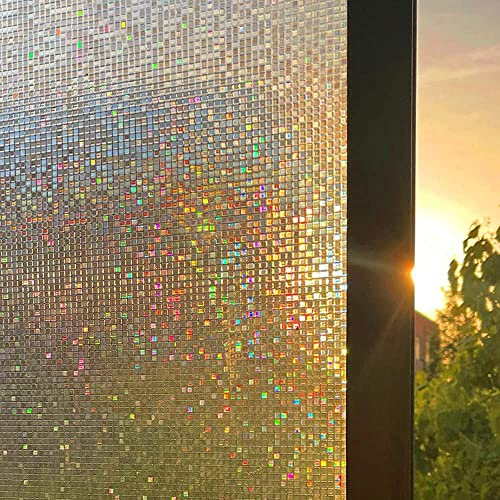Cinbee 3D Fensterfolie Selbsthaftend Blickdicht 40x200 cm, Regenbogen Fensterfolie Mosaik, Selbstklebende Sichtschutzfolie Fenster Bunt, Dekorfolie Fenster Retro