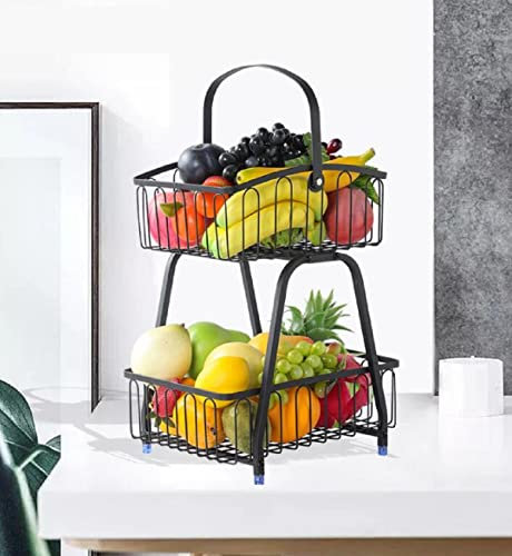 JUNYFFF Corbeille A Fruits 2 Etages - Grande Panier A Fruits A Etages en Métal Décoration Plan De Travail - Coupe De Fruit Design Noire – Corbeille Table Fruits Et Legumes Fraîcheur