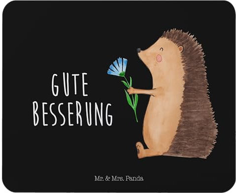 Mr. & Mrs. Panda Mousepad Igel Blumen - Geschenk, pc mausunterlage, mousematte, Krankenhaus, Krankheit, Gute Besserung, Genesungswünsche, Mauspad, Besuch, Lustige Sprüche, Computer