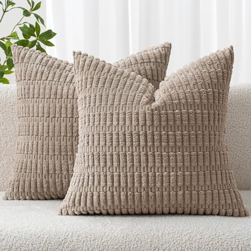 MIULEE 2er Set 40x40 cm Kordsamt Kissenbezüge Moderne Kissenhüllen Dekorative Sofakissen Dekokissen Weicher Zierkissenbezug für Wohnzimmer Sofa Schlafzimmer Boho Dekor Hellbraun