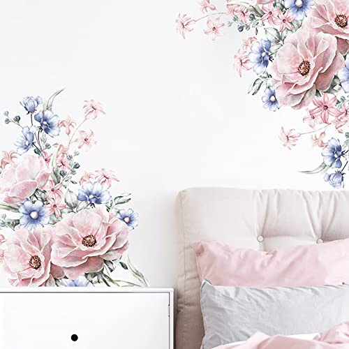 Runtoo Wandtattoo Blumen Rosa Wandsticker Pfingstrosen Blüten Wandaufkleber Kinderzimmer Mädchen Wohnzimmer Schlafzimmer Wanddeko
