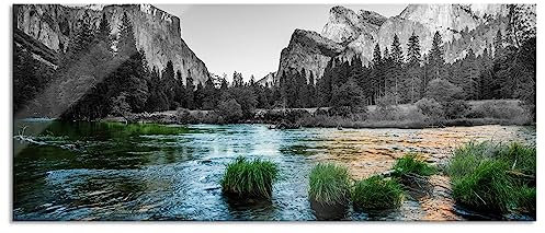Pixxprint Glasbild Panorama, Wandbild aus Echtglas, Fluss in den Bergen, 120x50 cm, inkl. Aufhängung und Abstandshalter