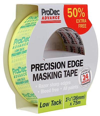 ProDec Advance 36mm (1.5 inch) x 50m + 50% FREE Low Tack Precision Edge Multi Surface Masking Tape, Razor Sharp Lines with No Paint Bleed, Indoor Painting & Decorating Compatible with All Paints, 1.5