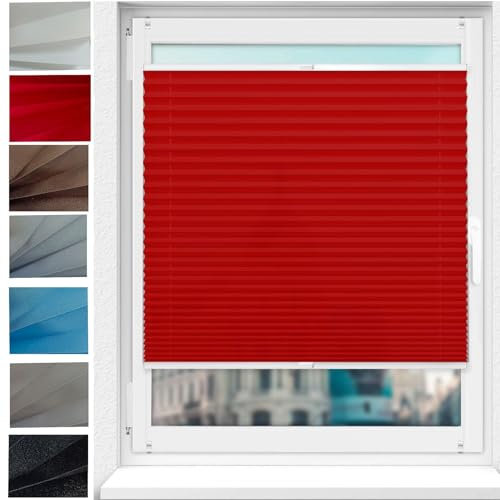 Plissee nach maß,Plissee Faltrollo 45 x 200 cm Blickdicht und lichtdurchlässig Faltrollo Plisseerollo Jalousie innen Rollo für Fenster & Tür für Fenster ohne Bohren, Rot