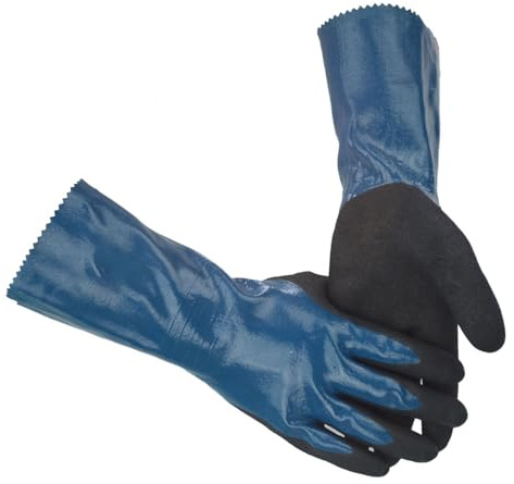 Gants de Travail en Caoutchouc Nitrile et Nylon, Gants de Protection Longs 30 cm pour L'entretien Mécanique du Véhicule, Environnement Liquide et Huile Lourde