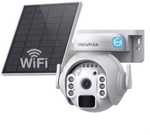 SHIWOJIA 2K Solar Wireless Security Outdoor Camera, 360° PTZ WiFi CCTV Camera, PIR Motion Detection & Alert, Color Night Vision, 2-Way Audio, IP66 Waterproof, SD/Cloud