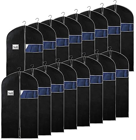 Syeeiex 40Suit Bag, Set of 16 Garment Bags for Hanging Clothes, Suit Covers Bags for Men or Women, Garment Bags for Storage Suits, Shirts,T-shirts and Jackets on Closet(Black/Grey)