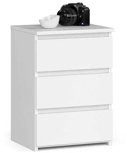 AKORD | Mesita de Noche CL3 con 3 cajones | Sala de Estar, Dormitorio, Armario, Oficina y Estudio | Diseño Moderno y Funcional | 35 x 40 x 57 cm, 26 kg | Color Blanco