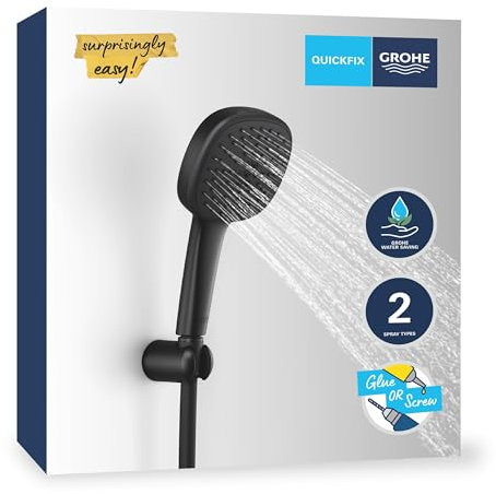 GROHE Vitalio Comfort - juego de soporte de pared (2 chorros, flexo de ducha de 1750 mm, sistema antical, ahorro de agua), negro mate, 263992431