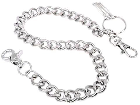 Herren-Geldbörsenkette, 45,7 cm, mit 3 Clips, schwere Biker, Trucker, Diebstahlschutz, Geldbörse, Kette, Jeans, Hose, Schlüsselkette, silber, 46 cm