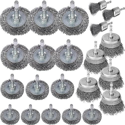 Wire Brush Wheel Cup Brush Set, Wire Brush for Drill 1/4 Inch Hex Shank Coarse Carbon Steel Crimped Wire Wheel for Cleaning Rust