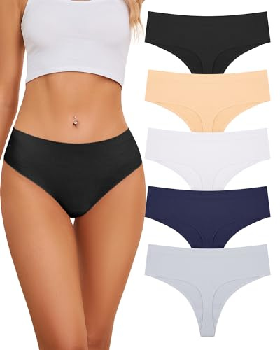 VOENXE Damstringtrosor Hög Midja,Underbyxor Kvinnor Mjuk Damunderkläder,Dam Strängar Multipack Stretch,Stretch Andningsbara Trosor Damer,Ventilerande Sexiga Underkläder,5-Styckes Set