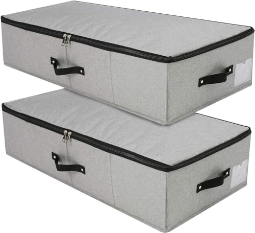 Omygarden Vikbar förvaringsbox under sängen med plaststödfoder, handtag, blixtlåslock, filtar kläder täcke förvaringsfack för sovrum och garderob, 74,5 × 38 × 18 cm, mörkgrå, 2 st