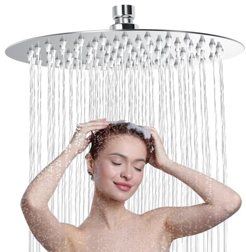 Gowkeey Rociador para Ducha Redondo 12 Pulgadas, Cabezal de Ducha de Acero 304 Inoxidable, Ducha de Acero, Alcachofa Ducha, Fácil de limpiar y fácil de instalar 30CM