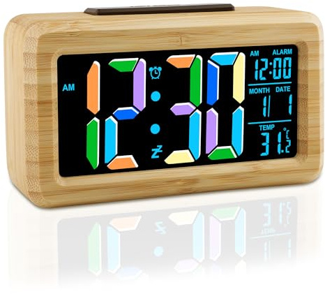 Ayybboo Digital Alarm Clock Bedside,LED 7 Color Wake Up Light Clock,Children's Sleep Trainer for Girls Boys,Back to School/Birthday Present (Bamboo purple)