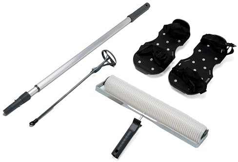 Set attrezzi per pavimenti resina epossidica composto livellante | Rullo frangibolle da 40 cm | Manico telescopico | Miscelatore elica | Scarpe chiodate