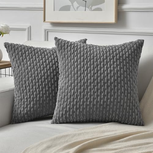 ANBURG 50x50 2er Set Boho Kissenbezug grau Kordsamt Kissenbezüge Cord Zierkissenbezug für Wohnzimmer Einfarbig Sofakissen Quadratisch Weicher Couchkissen Schlafzimmer Dekokissen Kissenhülle