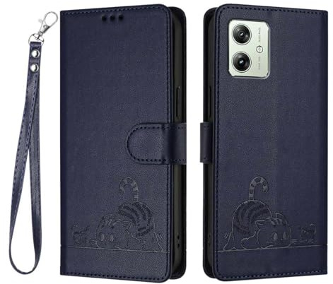 GOKEN Funda para Motorola Moto G54 5G, Carcasa de Cuero Sintético, Tapa Libro con Cierre Magnético, Cartera con Soporte Plegable, Antigolpes, Cover Case -Azul