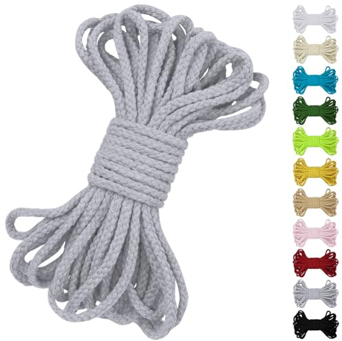 Uiopa Baumwollkordel 7mm x 10m, Kordelband Natürliche Makramee Garn 7mm Geflochten, Dicke Kordel Baumwollseil für Kordelzug, Pflanzenaufhänger, Wandbehang, Traumfänger, Garten, DIY-Projekte