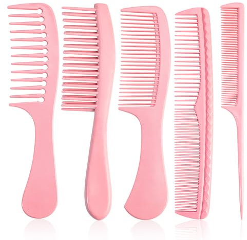 START MAKERS Hair Comb Sets 5Pcs Hairdressing Comb, Professional Barber Salon Hair Styling Combs, Detangling Combs, Rat Tail Comb, Heat Resistant Anti-Static Suitable for Long Wet Thick Curly(Pink)
