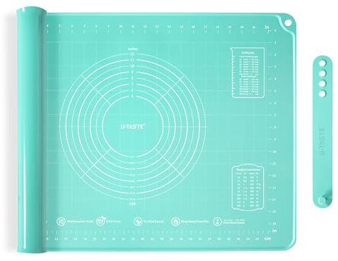 U-Taste Liquid Silicone Pastry Mat: 50x70cm Extra Large Food Grade Kneading Dough Rolling Mat Non Stick Fondant Mat Baking Sheet with Measurement for Making Pizza, Fondant, Pie Crust (Aqua Sky)