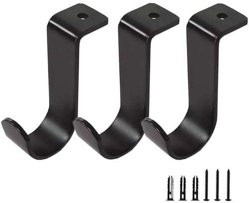 ZAAWUUT Staffe per tende da soffitto, confezione da 3 supporti robusti per tende da 2,5 cm, ganci in metallo per asta per tende per casa, patio, ufficio (nero)