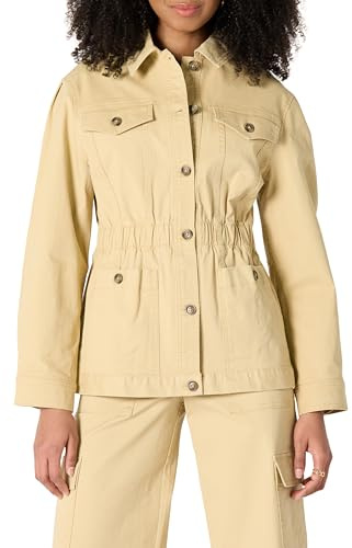 Amazon Essentials Women's Relaxed-Fit Dropped Shoulder Midweight Cotton Twill Jacket, Tan, Large