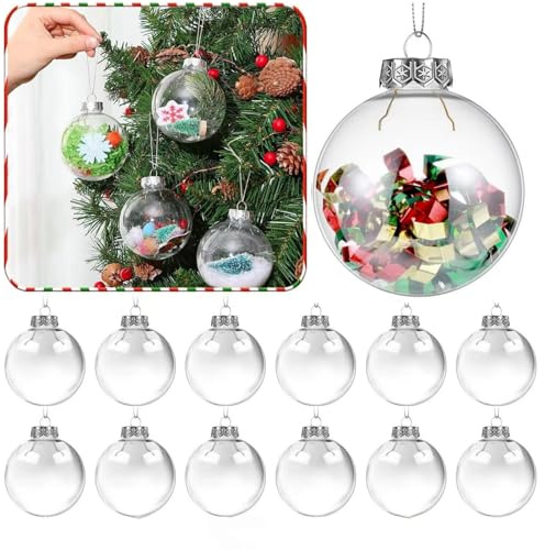 XIKTTK Plastik Weihnachtskugeln Durchsichtig, Durchsichtige Weihnachtskugeln Zum Bemalen, Befüllbare Christbaumkugeln Durchsichtig, Klar Befüllbar, 6 cm (12)