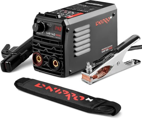 Dnipro-M Poste a Souder Inverter SAB-14D MINI IGBT, MMA Arc 60V, Mini Machine à Souder Professionnelle 230V, HotStart TermoControl, Câbles Plaqués Cuivrés, Filtre Réseau Intégré - Portable 2,2kg