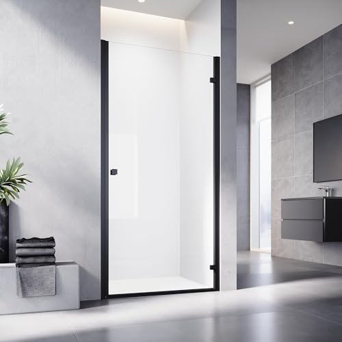 SONNI 100x195CM Pendeltür Dusche Duschtür Schwarzer Wasserschutzleiste Magnetische Anziehung 6mm gehärtetes Glas