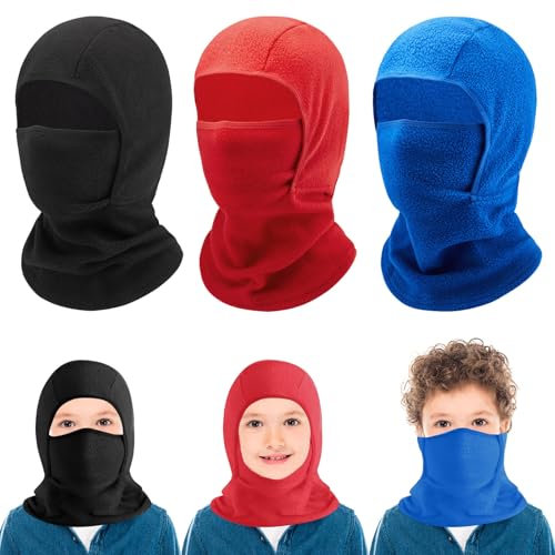ZOCONE 3 Stück Sturmhaube Kinder Winter Fahrradmütze Unter Helm Balaclava Winddicht Gesichtsmaske Fahrrad Warm Skimaske Mütze Mädchen Jungen Sturmmaske Schalmütze für Skifahren Motorrad